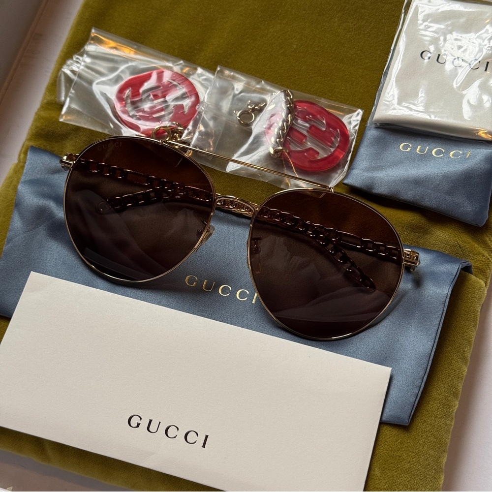 Gucci GG0725S - 002 61mm Pilot Aviator Sunglasses